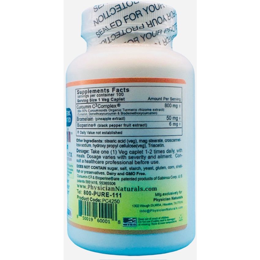 Super Bio Enteric Curcumin with Bioperine and Bromelain Enteric Coated 800 mg 100 Veg Caplets The Most Bioavailable Pure Turmeric Extract  Cognitive Immune Heart Health