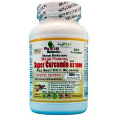 Mega Potency Super Curcumin 1000 mg Time Release Enteric Coated with Bioperine Flax Seed Oil 10x Absorption
