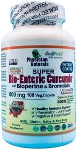 Super Bio Enteric Curcumin with Bioperine and Bromelain Enteric Coated 800 mg 100 Veg Caplets 
