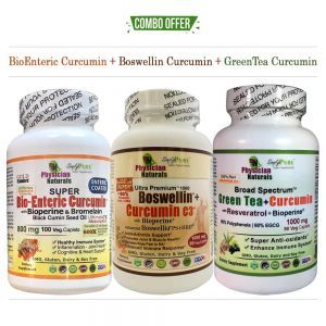 Gold 3 Pack Curucmin Super BioEnteric 800 - Boswellin Curcumin 1000 + Green Tea Curcumin 1000