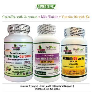 Combo Green Tea Cur+Milk Thistle+Vitamin D3/K2 - 3 Pack