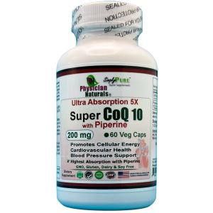 Super CoQ10 with Piperine 5X High Absorption 200 mg Veg Capsules 98% Coenzyme Q10 Sustained Cellular Energy