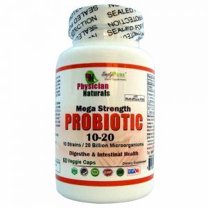 Mega Strength ProBiotic 10-20 with Nutra Flora Veg Caps 10 key Strains 20 Billion Micro Organisms Per Serving Digestive and Intestinal Support